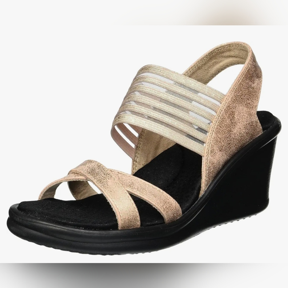 New Skechers Cali Glam Society Rose Gold Wedge Sandals Shoes Womens 10M